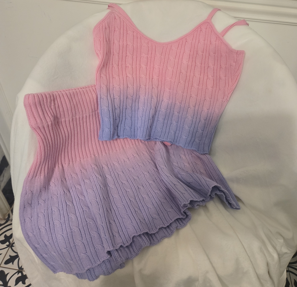 Sugar Thrillz  Ombre Pink to Purple Knit Tank Top and Skirt Set